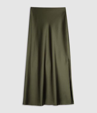 Jeanne Vouland Jupe Longue Ola Satin Kaki
