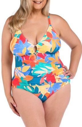 La Blanca Fantasy Resort Lace-Up One-Piece Swimsuit in Multi at Nordstrom, Size 16