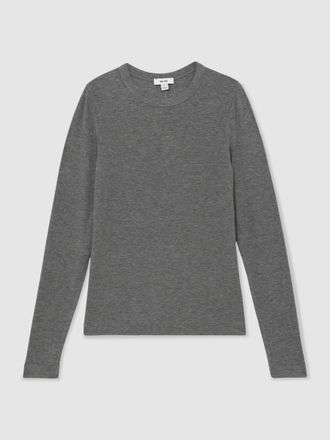 Reiss Grey Jersey Crew-neck Long-sleeve Top, XS