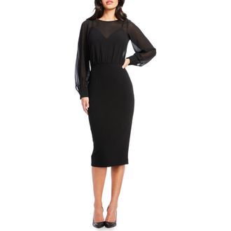 Dress The Population Pilar Mixed Media Long Sleeve Dress in Black at Nordstrom Rack, Size Xx-Small