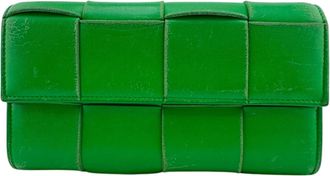 Bottega Veneta Green Leather Long Wallet (Bi-Fold) (Pre-Owned)