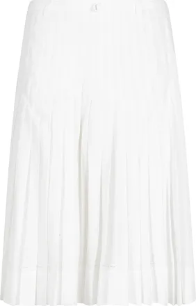 Low Classic White Pleated Belted Adjustable-Waistband Rayon-Blend Midi Skirt