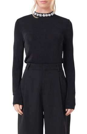 endless rose Embellished Slub Top in Black at Nordstrom, Size Small