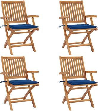 vidaXL Vidaxl - Sillas De Jard&iacute;n Plegables 4 Uds Madera Maciza Teca Con Cojines