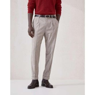 Brunello Cucinelli Mens Bark Wool Silk Pleated Trousers, Size 46
