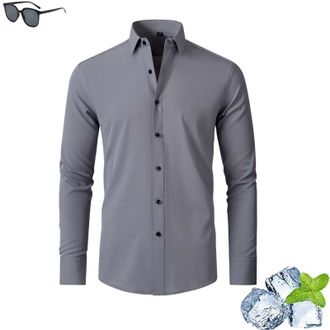 Generic Zealburst Stretch Non-Iron Anti-Wrinkle Shirt, Zealburst Shirts, Mens Casual Wrinkle Free Shirts Stretch Dress Shirt(Grey,S)