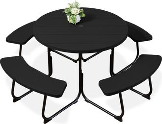 Best Choice Products 8-Person Circular Outdoor Picnic Table w/ 4 Benches, Umbrella Hole, 2000lb Capacity
