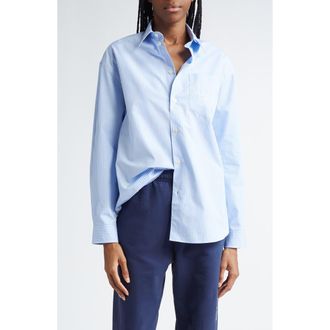 Sporty & Rich Hotel du Cap Oversize Stripe Cotton Button-Up Shirt in Blue/White Thin Stripe at Nordstrom Rack, Size Small