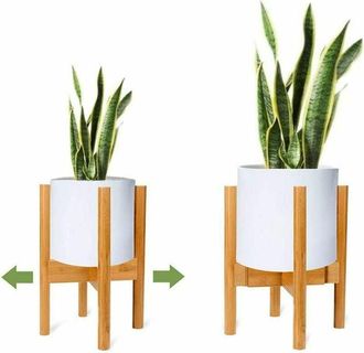 OEM Soporte Para Plantas - Bamb&uacute; Natural - Altura Ajustable 12 Cm - Para Macetas Interiores Y Exteriores - Pack De 2