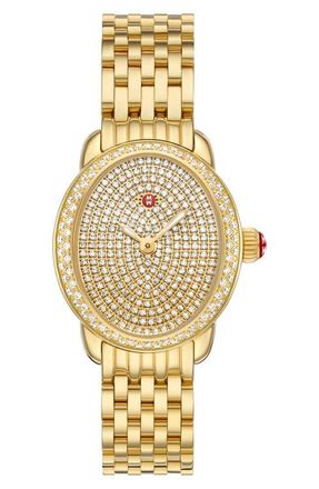 Michele Serein Oval Diamond Bracelet Watch, 24mm x 27mm in Gold at Nordstrom
