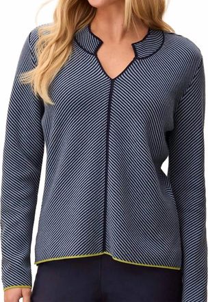 Tribal Womens Striped Vneck Sweater In Blue Fog