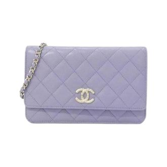 Chanel Pre-owned Caviar Skin Chain Wallet - Dames - Pre-owned - Paars - Maat: ONE Size Leer