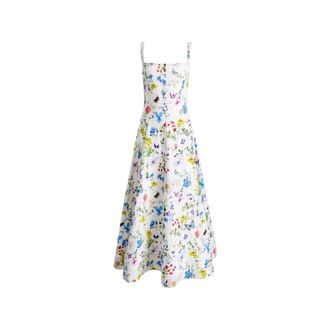 Alice & Olivia Alice + Olivia, Midi Dresses, female, White, Size: 2XS Floral Square-Neck Midi Dress