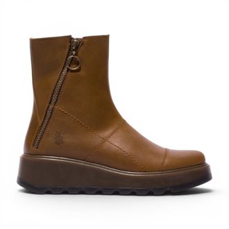 FLY London dames beige leren rits met rits op platform enkellaarzen - TARP553FLY
