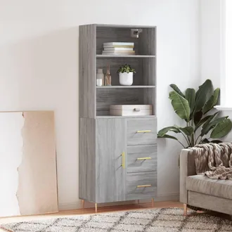vidaXL Vidaxl - Aparador Alto Madera Contrachapada Gris Sonoma 69,5x34x180 Cm