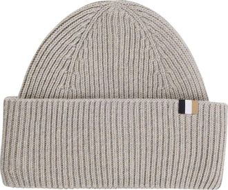 HUGO BOSS Laura Effen Geribde muts (Grijs)