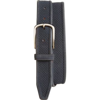 Johnston & Murphy Perforated Suede Belt in Navy at Nordstrom, Size 42