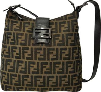 Fendi Black Brown Canvas Leather Shoulder Bag Tote Bag (Pre-Owned)