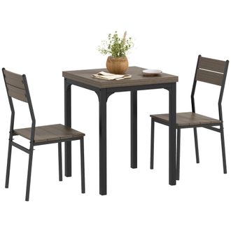 HOMCOM 3 Pcs Compact Dining Table 2 Chairs Set Grey Wood Grain | TJ Hughes
