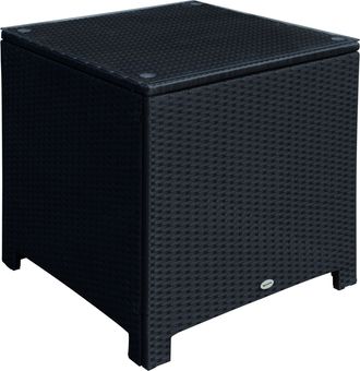 OUTSUNNY Side Table Furniture Tempered Glass Garden Patio Wicker Black | TJ Hughes