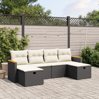 vidaXL Set De Sof&aacute;s De Jard&iacute;n 6 Piezas Y Cojines Rat&aacute;n Sint&eacute;tico Negro Vidaxl