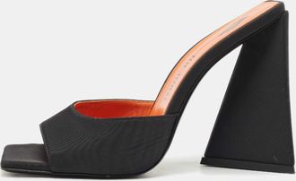 The Attico Black Satin Devon Block Heel Slide Sandals