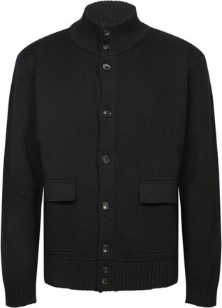 Zanone Cardigan met hoge kraag - Heren - Vesten - Zwart - 2XL - Wol - Truien & Vesten
