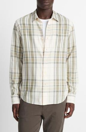 Vince Dunluce Plaid Button-Up Shirt in Blanco/driver Green at Nordstrom Rack, Size Xx-Large