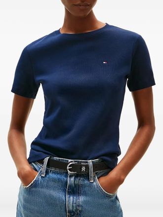 Tommy Hilfiger embroidered-logo cotton T-shirt - women - Cotton - M - Blue