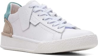 Clarks Womens Craft Cup Lace Sneaker, White/Turq, 7.5