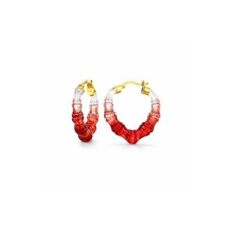 Gold & Honey Womens Mini Heart Bamboo Hoop Earrings In Red