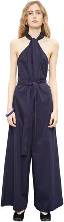 Meimeij Technische poplin jumpsuit met riem - Dames - Jumpsuits - Blauw - L - Jumpsuits & Playsuits