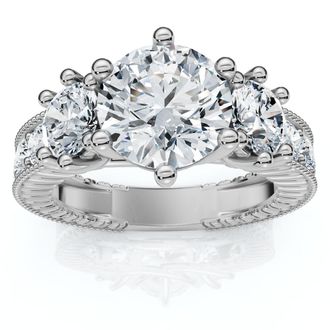 Pompeii3 Certified 3 1/2Ct Elizabeth Diamond Engagement Vintage Ring 14k Gold Lab Grown