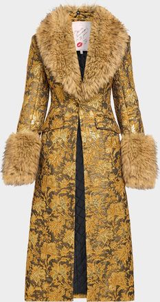 Cinq &agrave; Sept Ivella Floral Jacquard Fur-Trim Coat