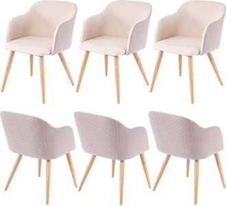 Hhg Hhg - Lote De 6 Sillas De Comedor 190, Silla Silla De Cocina, Dise&ntilde;o Retro, Reposabrazos Tela/textil, Crema-beige