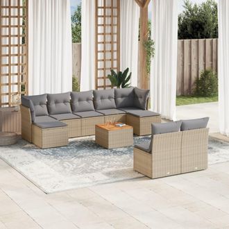 vidaXL Juego De Sof&aacute;s Jard&iacute;n Con Cojines Beige 10 Pzas Rat&aacute;n Sint&eacute;tico Vidaxl