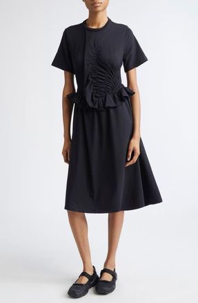 Cecilie Bahnsen Bonnie Smocked Jersey T-Shirt Dress in Black at Nordstrom, Size X-Large