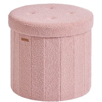 Songmics Puf redondo plegable con tapa extra&iacute;ble de color rosa