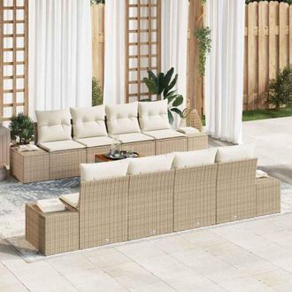 vidaXL Conjunto De Sof&aacute; De Jard&iacute;n Con Coj&iacute;n 9 Pcs Beige Polirat&aacute;n Vidaxl