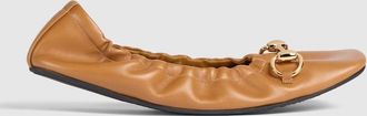 Gucci Womens Prima Ballet Flat, Brown, Leather