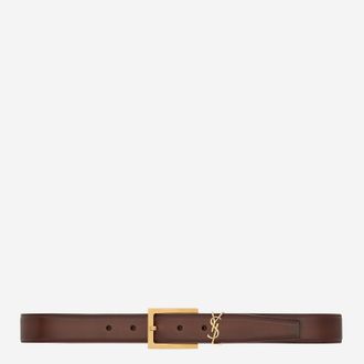 Saint Laurent Womens Leather Belt Cassandre Brown
