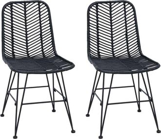 vidaXL Dining Chair 2 pcs Black 44.5 x 55 x 85 cm Rattan and Iron vidaXL