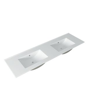 Saniclass Vygo Meubelwastafel - 141x2x46cm - overloop - 2 wasbakken - 0 kraangaten - keramiek - wit