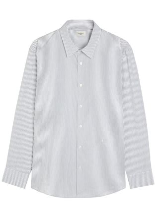 Saint Laurent Logo-embroidered Striped Cotton-poplin Shirt - Grey - 40 (C15.75 / M)