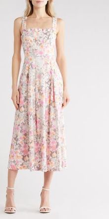 Avec Les Filles Fit and Flare Dress in Pink Garden Party at Nordstrom Rack, Size 12