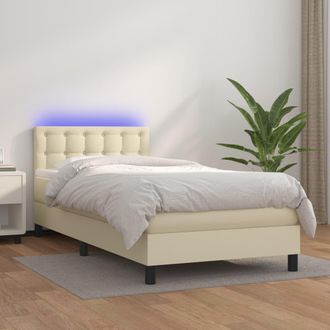 vidaXL Vidaxl - Cama Box Spring Colch&oacute;n Y Led Cuero Sint&eacute;tico Crema 100x200 Cm
