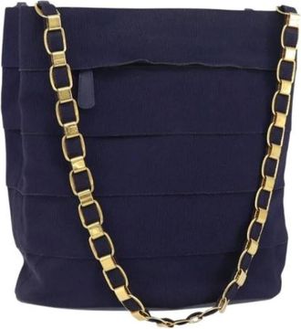 Ferragamo Pre-owned Shoulder Bags, female, Blue, Size: ONE SIZE Pre-owned Canvas Shoulder Bag