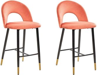 Beliani Beliani - Set di 2 Sgabelli da Bar Retrò in Velluto Rosso Corallo Falton