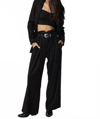Stillwater Stretch Linen Knotch Waist Pants In Black