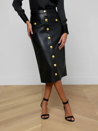 L'agence Milann Vegan Leather Skirt In Black/gold